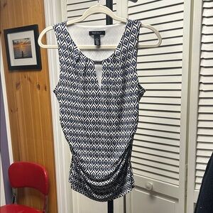 White House Black Market Navy and White Diamond Blouse